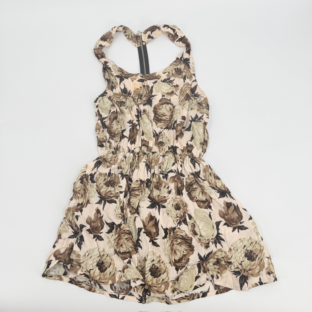 My Story Romper Floral Halter Y2K Women Size Small Pink Brown Green Sunsuit Rare